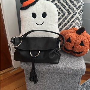 Alfani Elegant Black Shoulder Bag with Silver Rings